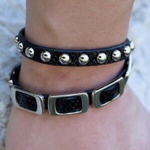 GIAIDO MASSI Leather & Rhodium Bracelet Double Wrap - Black & Silver - NEW